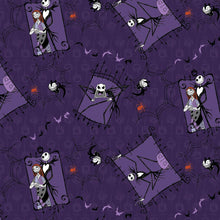 Load image into Gallery viewer, NBC Nightmare Before Christmas Jack &amp; Sally Purple Fabric Nurse Medical Scrub Top Unisex Style for Men &amp; Women
