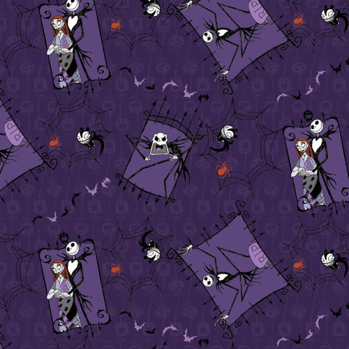 NBC Nightmare Before Christmas Jack & Sally Purple Fabric Unisex Medical Surgical Scrub Caps Men & Women Tie Back and Bouffant Hat Styles
