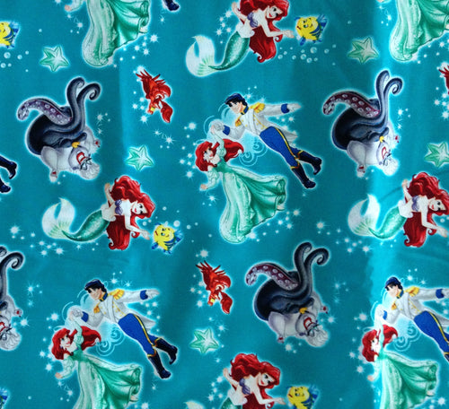 Little Mermaid Ariel Prince Eric Ursula Flounder Sebastian Green Fabric Unisex Medical Surgical Scrub Caps Men & Women Tie Back and Bouffant Hat Styles