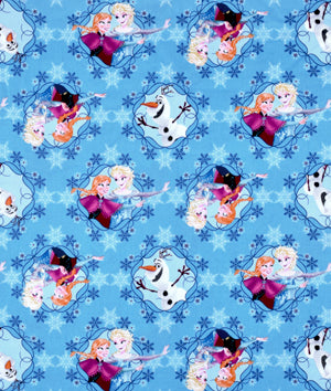 Frozen Sisters Elsa & Anna Olaf Snowflakes Framed Blue Fabric Unisex Medical Surgical Scrub Caps Men & Women Tie Back and Bouffant Hat Styles