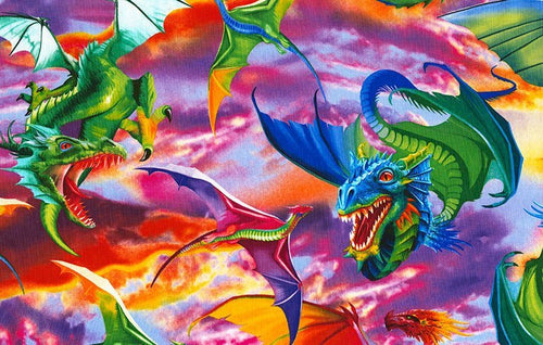 Dragons Medical Scrub Top Bright Colorful Dragons in Flight Unisex Style for Men & Women