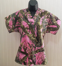 Load image into Gallery viewer, Camouflage Medical Scrub Top Pink Timber Marsh Camo Unisex Style for Men &amp; Women
