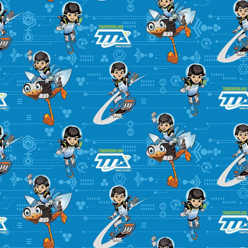 Miles of Tomorrowland Cartoon on Blue Fabric Nurse Medical Scrub Top Unisex Style for Men & Women 