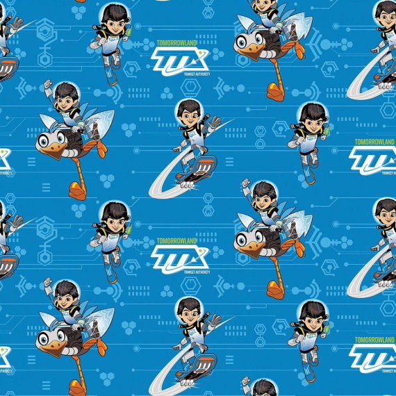 Miles of Tomorrowland Cartoon on Blue Fabric Nurse Medical Scrub Top Unisex Style for Men & Women 