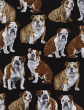 Load image into Gallery viewer, Animals Look at those Cute Faces English Bulldog Puppy Dogs on Black Fabric Veterinary Tech Nurse Medical Scrub Top Unisex Style Scrub Shirt for Men &amp; Women
