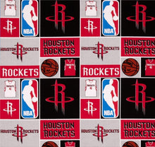 Load image into Gallery viewer, Solid Black Scrub Top with Houston Rockets  Fabric on *Neck Band &amp; Pocket Options* Medical Scrub Top Unisex Style Shirt for Men &amp; Women
