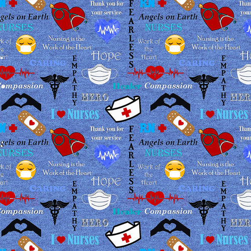 Hero Nurses Nursing is the Work of the Heart Denim Blue Fabric Stethoscope sock cover for Medical Professionals