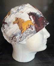 Load image into Gallery viewer, Horses Running in Snow Fabric Unisex Medical Surgical Scrub Caps Men &amp; Women Tie Back and Bouffant Hat Styles
