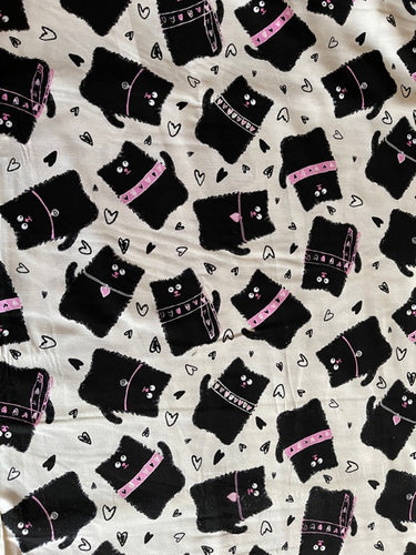 Cat Medical Scrub Top Black Puffy Kitty Cat Pink Collar Unisex Style for Men & Women