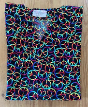 Load image into Gallery viewer, Peace Signs Medical Scrub Top Bright Rainbow Color Groovy Unisex Style for Men &amp; Women
