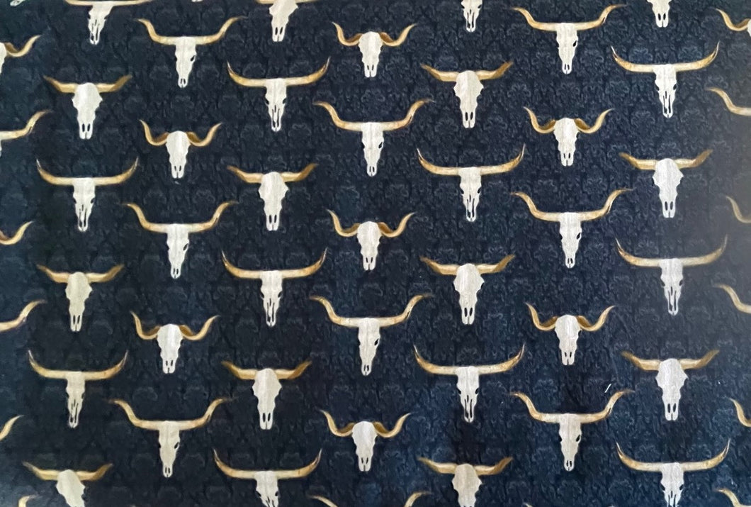 Longhorn Buffalo Horns Skeleton Skull Country Western Fabric Unisex Medical Surgical Scrub Caps Men & Women Tie Back and Bouffant Hat Styles