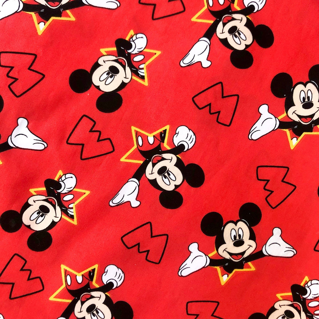 Mickey Mouse in Stars Red Fabric Nurse Medical Scrub Top Unisex Style for Men & Women