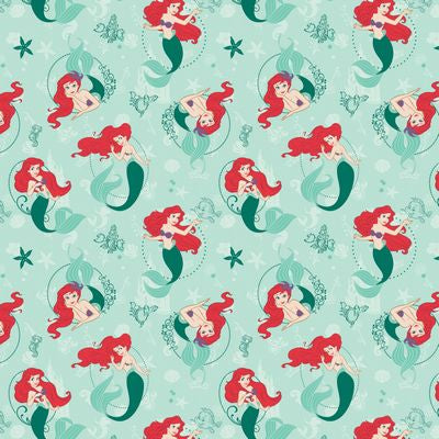 Little Mermaid Ariel Flounder Sebastian Green Fabric Unisex Medical Surgical Scrub Caps Men & Women Tie Back and Bouffant Hat Styles