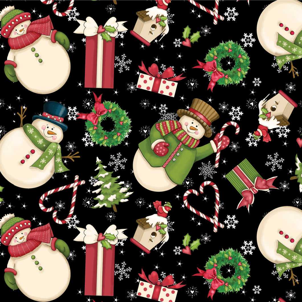 Merry Christmas Festive Country Theme Snowman Black Fabric Stethoscope sock cover for Medical Professionals