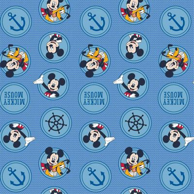 Nautical Mickey Mouse Pluto Anchor Porthole Blue Fabric Nurse Medical Scrub Top Unisex Style for Men & Women