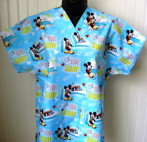 Size XS Mickey Mouse Live Love Surf Medical Scrub Top Unisex Style Shirt for Men & Women *IN STOCK *READY TO SHIP