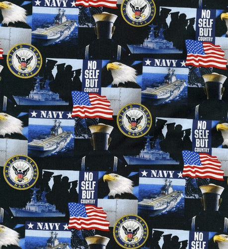 Patriotic Military US Navy Hero No Self But Country Fabric Unisex Medical Surgical Scrub Caps Men & Women Tie Back and Bouffant Hat Styles