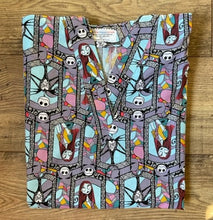 Load image into Gallery viewer, Nightmare Before Christmas Medical Scrub Top Stained Glass Unisex Style for Men &amp; Women
