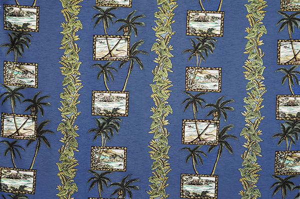 Hawaiian Tropical Palm Trees Framed Blue Fabric Nurse Medical Scrub Top Unisex Style for Men & Women