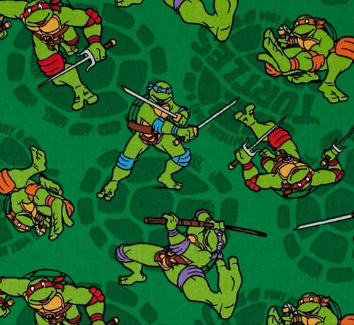 TMNT Teenage Mutant Ninja Turtles Donatello Michaelangelo Raphael Leonardo Shells  Green Fabric Nurse Medical Scrub Top Unisex Style for Men & Women