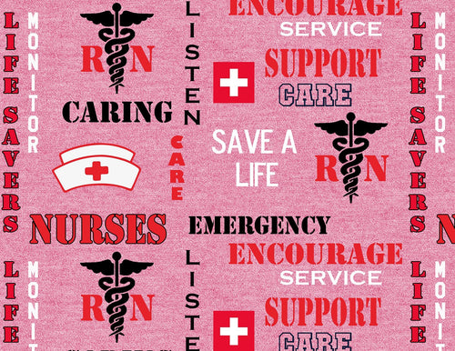Calling All Nurses SAVE A LIFE RN CARING Pink Fabric Unisex Medical Surgical Scrub Caps Men & Women Tie Back and Bouffant Hat Styles