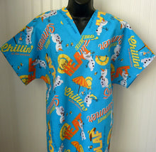 Load image into Gallery viewer, Frozen OLAF Medical Scrub Top Chillin&#39; in the Sunshine Beach Unisex Style for Men &amp; Women
