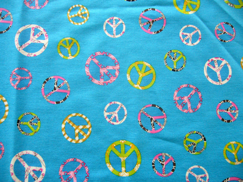 Groovy Bright Peace Signs on Blue Fabric Nurse Medical Scrub Top Unisex Style for Men & Women *LAST ONE