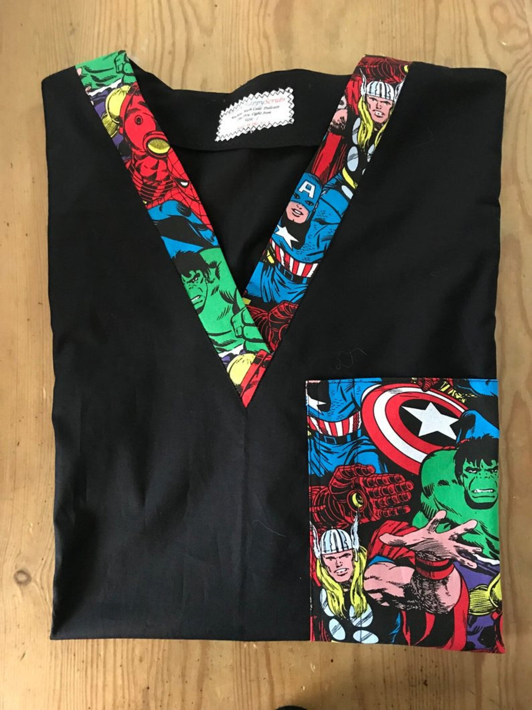 Size Large Solid Black Super Hero Comics Scrub Top 1 Chest Pocket Unisex Style Shirt for Men & Women *IN STOCK *READY TO SHIP