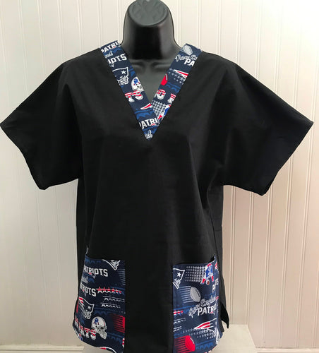 Size Small Solid Navy Blue New England Patriots Scrub Top Unisex Style Shirt for Men & Women *IN STOCK *READY TO SHIP