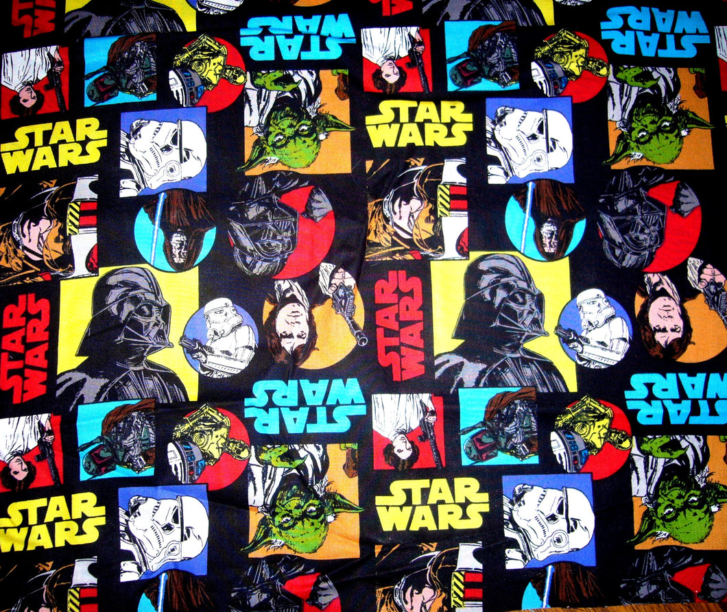 Solid Black Scrub Top with Star Wars Characters Black Fabric on *Neck Band & Pocket Options* Medical Scrub Top Unisex Style Shirt for Men & Women