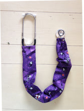 Load image into Gallery viewer, NBC Nightmare Before Christmas Jack &amp; Sally Purple Fabric Stethoscope sock cover for Medical Professionals
