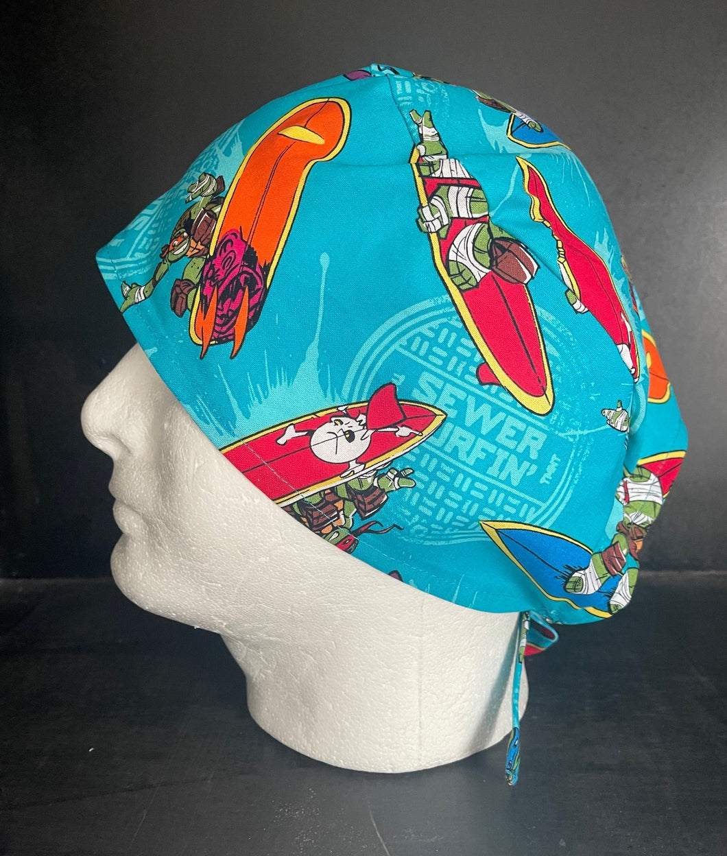 TMNT Ninja Turtles Surfing Unisex Medical Surgical Scrub Caps Men & Women Tie Back and Bouffant Hat Styles