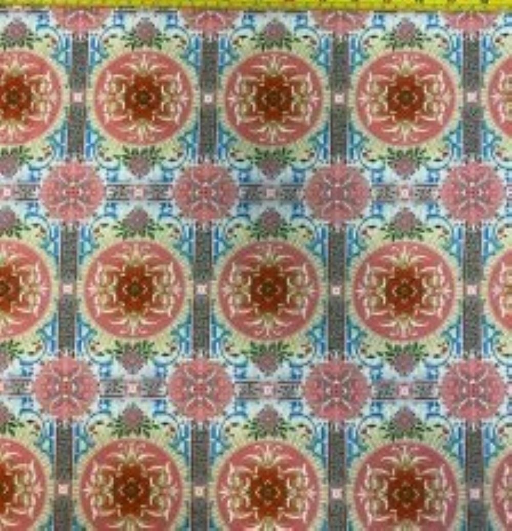 Boho Coral Aqua Tiles Fabric Unisex Medical Surgical Scrub Caps Men & Women Tie Back and Bouffant Hat Styles