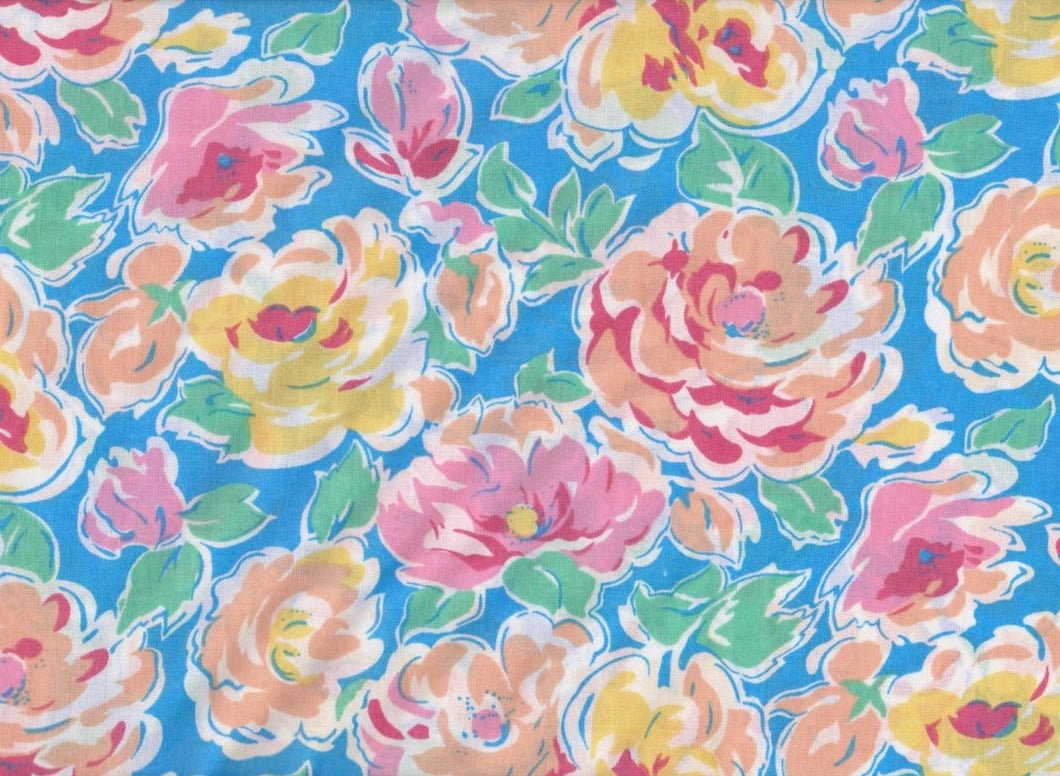 Colorful Floral Watercolor Blue Yellow Pink Orange Flowers Fabric Unisex Medical Surgical Scrub Caps Men & Women Tie Back and Bouffant Hat Styles