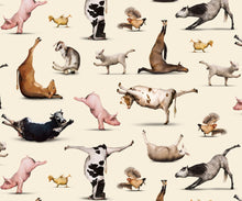 Load image into Gallery viewer, Farm Animals Yoga Poses Tan Fabric Unisex Medical Surgical Scrub Caps Men &amp; Women Tie Back and Bouffant Hat Styles
