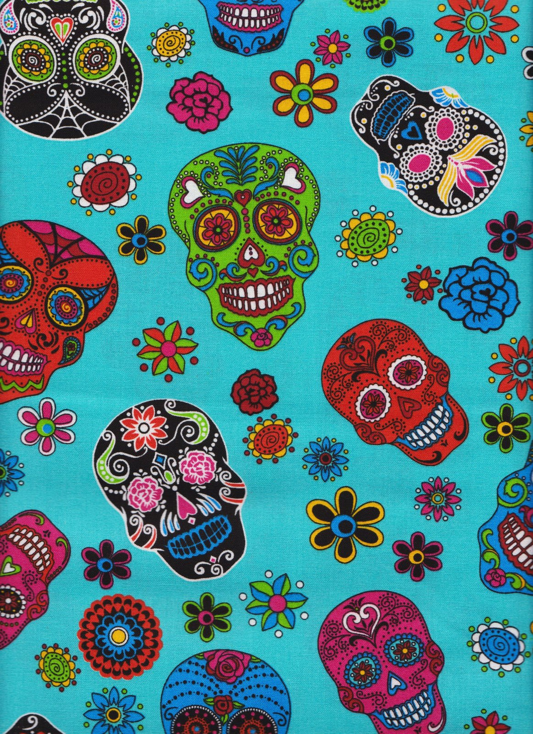 Folkloric Aqua Rainbow Day of the Dead Sugar Candy Skull Nurse Medical Scrub Top Unisex Style for Men & Women