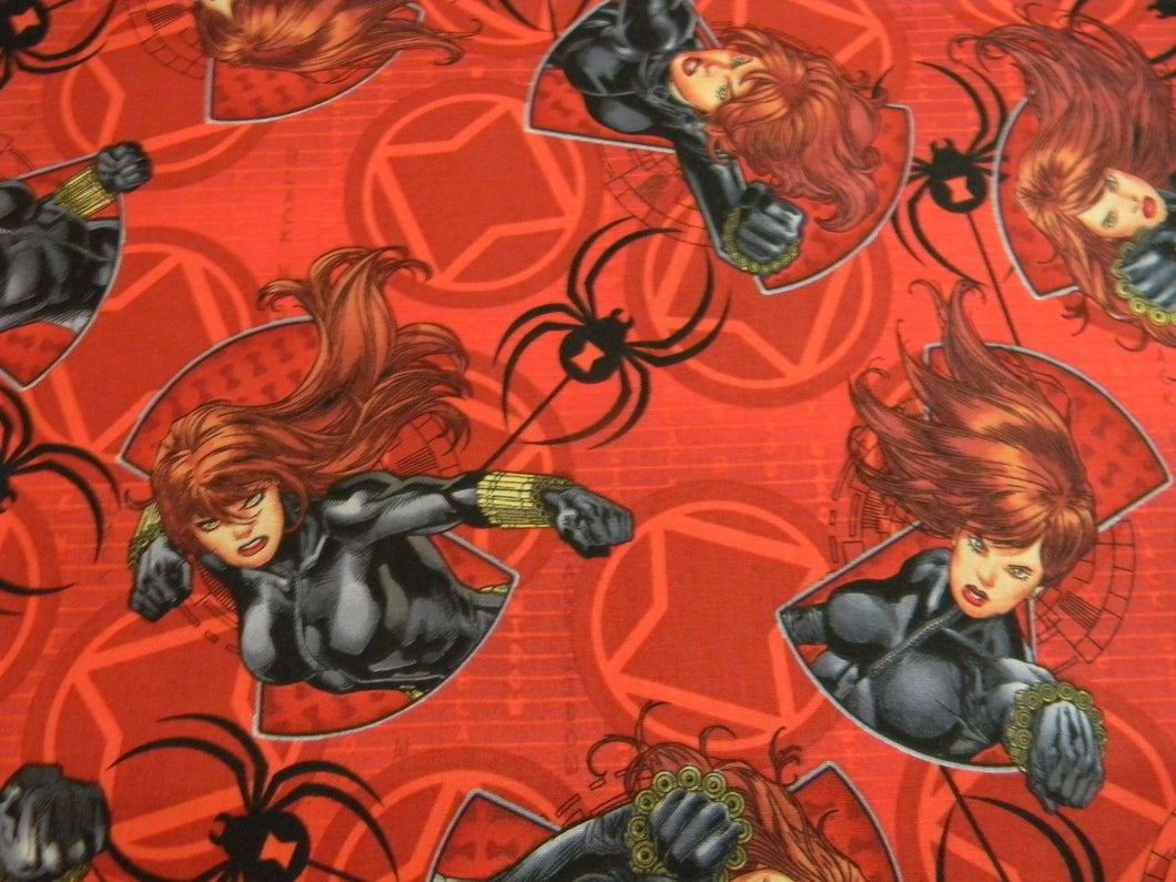 BLACK WIDOW Superhero Red Fabric Unisex Medical Surgical Scrub Caps Men & Women Tie Back and Bouffant Hat Styles