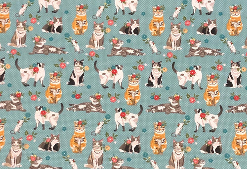 Medical Scrub Top Cats Mice with Flowers Unisex Relaxed Style for Men & Women