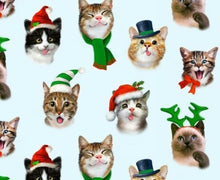 Load image into Gallery viewer, Christmas Holidays Cute Santa Kitty Cat Faces Selfies Blue Faces Selfies Blue Fabric Unisex Medical Surgical Scrub Caps Men &amp; Women Tie Back and Bouffant Hat Styles
