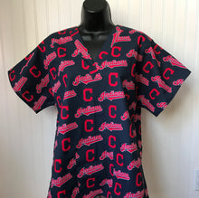 Load image into Gallery viewer, Baseball Cleveland Indians Medical Relaxed Scrub Top Unisex Style Men&#39;s Scrub Top Women&#39;s Scrub Top
