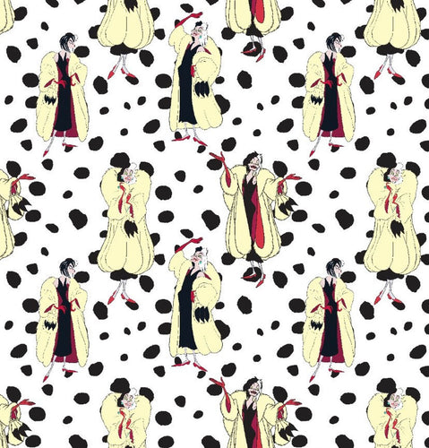 101 Dalmatians Evil Villain Cruella de Vil Dots Fabric Nurse Medical Scrub Top Unisex Style for Men & Women
