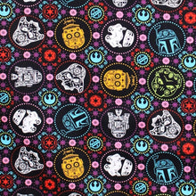 Load image into Gallery viewer, Solid Black Scrub Top with Star Wars Sugar Skull Characters Black Fabric on *Neck Band &amp; Pocket Options* Medical Scrub Top Unisex Style Shirt for Men &amp; Women
