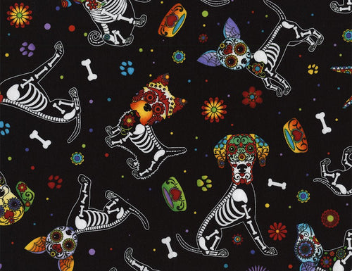 Day of the Dead Dogs Medical Scrub Top Candy Skull Skeletons Unisex Style for Men & Women