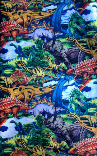 Colorful Prehistoric Dinosaurs Fabric Unisex Medical Surgical Scrub Caps Men & Women Tie Back and Bouffant Hat Styles