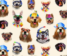 Load image into Gallery viewer, Animals Dogs Selfie Beach Vacation on tan Fabric Unisex Medical Surgical Scrub Caps Men &amp; Women Tie Back and Bouffant Hat Styles
