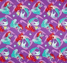 Little Mermaid Ariel & Flounder Purple Fabric Unisex Medical Surgical Scrub Caps Men & Women Tie Back and Bouffant Hat Styles