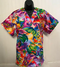 Load image into Gallery viewer, Dragons Medical Scrub Top Bright Colorful Dragons in Flight Unisex Style for Men &amp; Women
