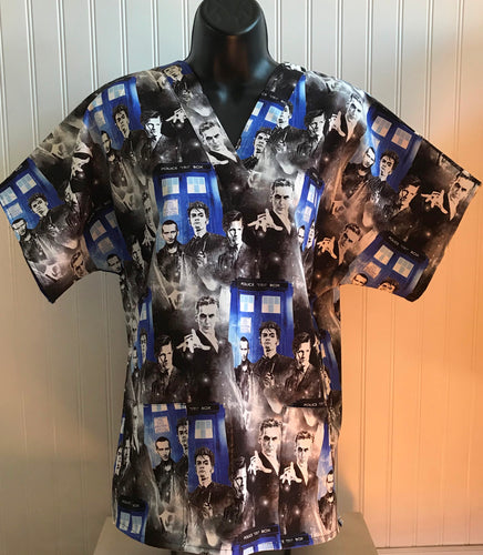 Size 2X Doctor Who Fabric Medical Scrub Top Unisex Style Shirt for Men & Women *IN STOCK *READY TO SHIP