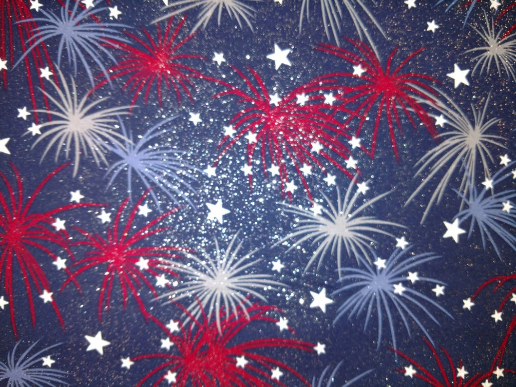 Patriotic Fireworks Red White Blue Glitter Shimmer Fabric Nurse Medical Scrub Top Unisex Style for Men & Women
