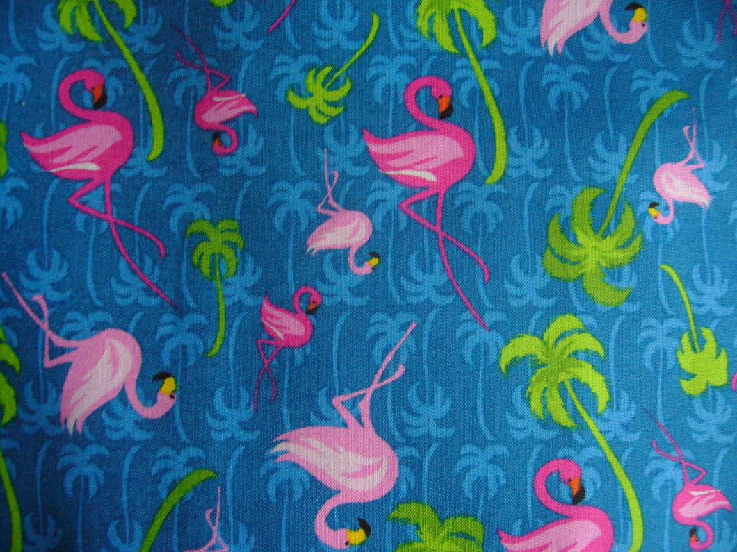 Pink Flamingo & Palm Trees Blue Fabric Nurse Medical Scrub Top Unisex Style Shirt for Men & Women